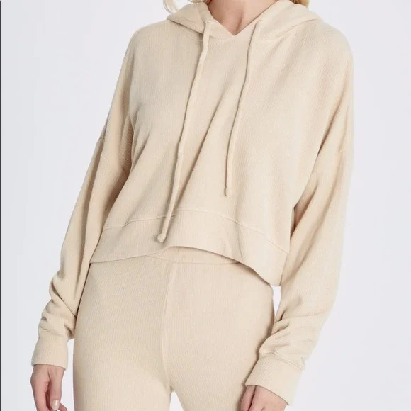 🔥WILDFOX🔥TRENTON HOODIE CROPPED SWEATSHIRT COLOR WHEAT XS/MEDIUM NWT - Picture 6 of 8